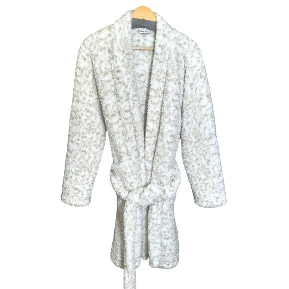 Katy Did  Snow Leopard Print Sherpa Like Womens Bath Robe With Pockets Size M - Picture 1 of 5